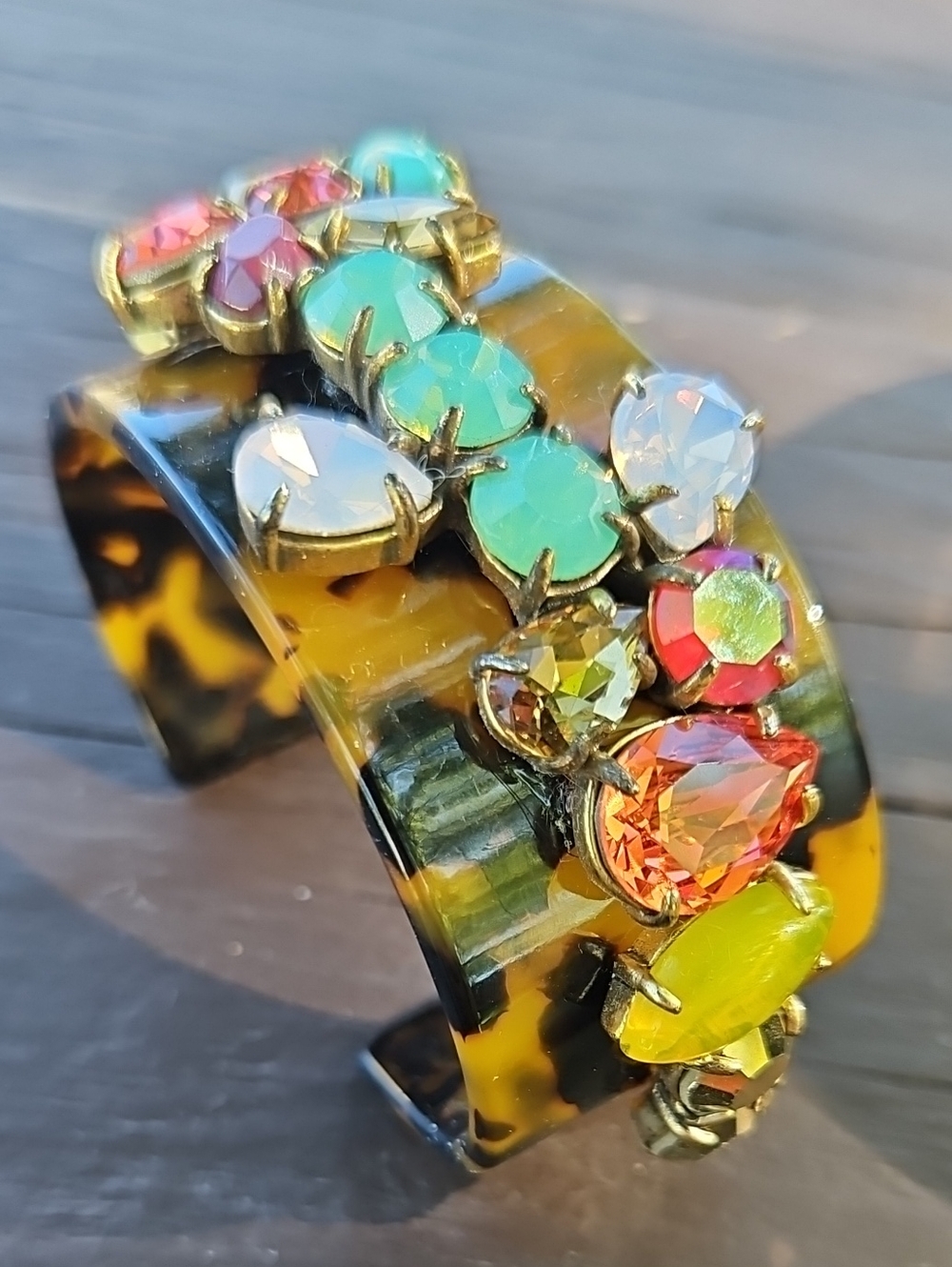 J. Crew Multicolor Crystal Tortoiseshell Cuff Bracelet
